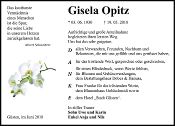 Traueranzeige von Gisela Opitz  von Magdeburger Volksstimme