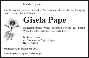 Traueranzeige von Gisela Pape  von Magdeburger Volksstimme