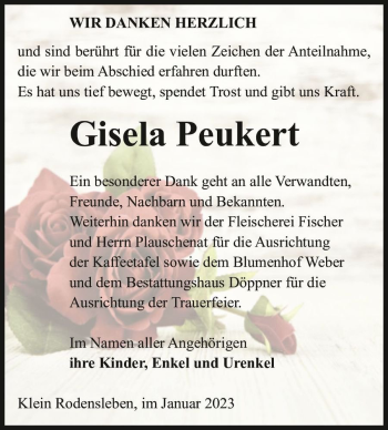Traueranzeige von Gisela Peukert  von Magdeburger Volksstimme