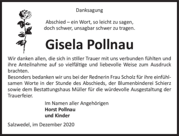 Traueranzeige von Gisela Pollnau  von Magdeburger Volksstimme