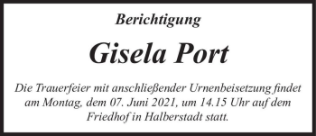 Traueranzeige von Gisela Port  von Magdeburger Volksstimme