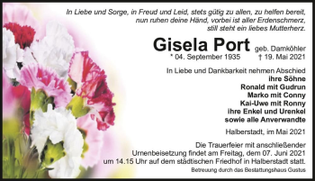 Traueranzeige von Gisela Port (geb. Damköhler)  von Magdeburger Volksstimme