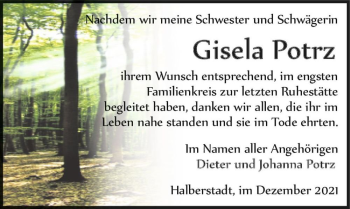 Traueranzeige von Gisela Potrz  von Magdeburger Volksstimme