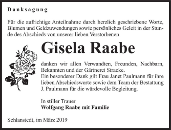 Traueranzeige von Gisela Raabe  von Magdeburger Volksstimme