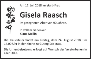 Traueranzeige von Gisela Raasch  von Magdeburger Volksstimme