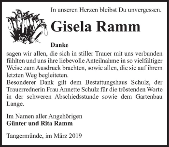 Traueranzeige von Gisela Ramm  von Magdeburger Volksstimme