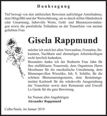 Traueranzeige von Gisela Rappmund  von Magdeburger Volksstimme