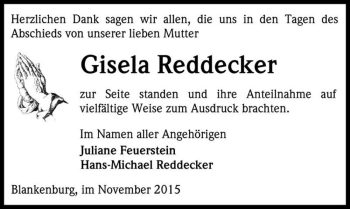 Traueranzeige von Gisela Reddecker  von Magdeburger Volksstimme