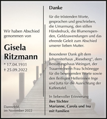 Traueranzeige von Gisela Ritzmann  von Magdeburger Volksstimme