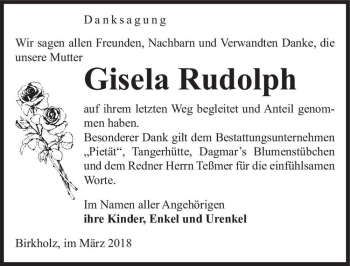 Traueranzeige von Gisela Rudolph  von Magdeburger Volksstimme