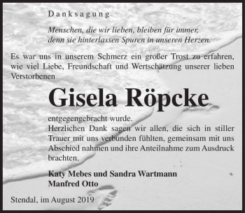 Traueranzeige von Gisela Röpcke  von Magdeburger Volksstimme