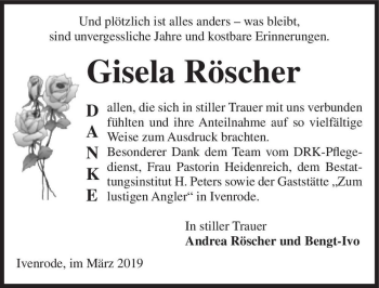 Traueranzeige von Gisela Röscher  von Magdeburger Volksstimme