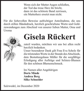 Traueranzeige von Gisela Rückert  von Magdeburger Volksstimme
