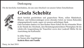 Traueranzeige von Gisela Schebitz  von Magdeburger Volksstimme