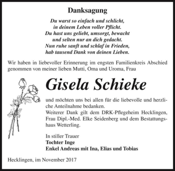 Traueranzeige von Gisela Schieke  von Magdeburger Volksstimme