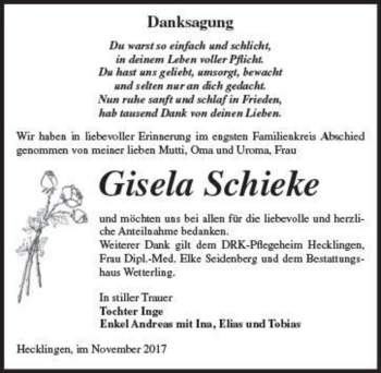 Traueranzeige von Gisela Schieke  von Magdeburger Volksstimme