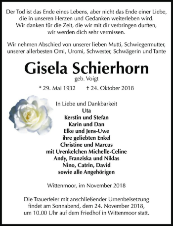 Traueranzeige von Gisela Schierhorn (geb. Voigt)  von Magdeburger Volksstimme