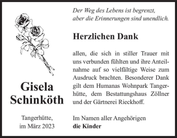 Traueranzeige von Gisela Schinköth  von Magdeburger Volksstimme