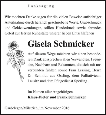 Traueranzeige von Gisela Schmicker  von Magdeburger Volksstimme