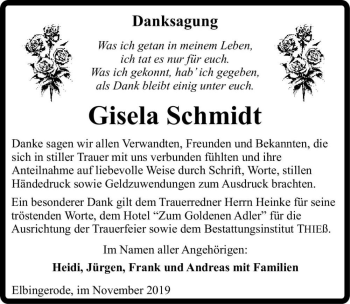 Traueranzeige von Gisela Schmidt  von Magdeburger Volksstimme