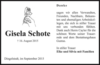 Traueranzeige von Gisela Schote  von Magdeburger Volksstimme
