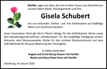 Traueranzeige von Gisela Schubert  von Magdeburger Volksstimme