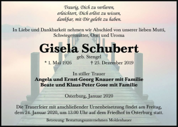 Traueranzeige von Gisela Schubert (geb. Stengel)  von Magdeburger Volksstimme
