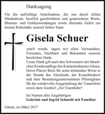 Traueranzeige von Gisela Schuer  von Magdeburger Volksstimme