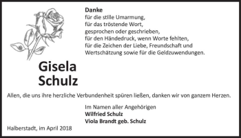 Traueranzeige von Gisela Schulz  von Magdeburger Volksstimme