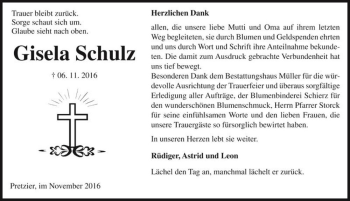 Traueranzeige von Gisela Schulz  von Magdeburger Volksstimme