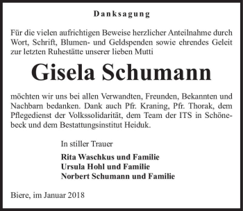 Traueranzeige von Gisela Schumann  von Magdeburger Volksstimme