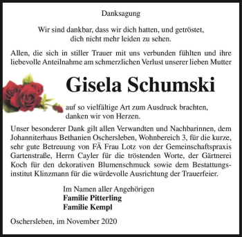 Traueranzeige von Gisela Schumski  von Magdeburger Volksstimme
