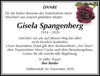 Traueranzeige von Gisela Spangenberg  von Magdeburger Volksstimme