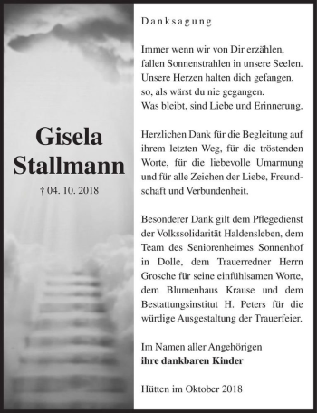 Traueranzeige von Gisela Stallmann  von Magdeburger Volksstimme