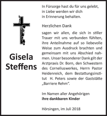 Traueranzeige von Gisela Steffens  von Magdeburger Volksstimme