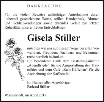 Traueranzeige von Gisela Stiller  von Magdeburger Volksstimme