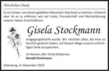 Traueranzeige von Gisela Stockmann  von Magdeburger Volksstimme