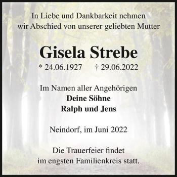 Traueranzeige von Gisela Strebe  von Magdeburger Volksstimme