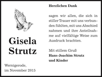 Traueranzeige von Gisela Strutz  von Magdeburger Volksstimme