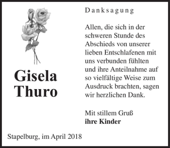 Traueranzeige von Gisela Thuro  von Magdeburger Volksstimme