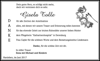 Traueranzeige von Gisela Tolle  von Magdeburger Volksstimme