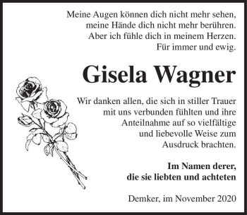 Traueranzeige von Gisela Wagner  von Magdeburger Volksstimme