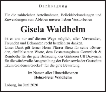 Traueranzeige von Gisela Waldhelm  von Magdeburger Volksstimme