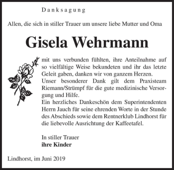 Traueranzeige von Gisela Wehrmann  von Magdeburger Volksstimme