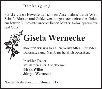 Traueranzeige von Gisela Wernecke  von Magdeburger Volksstimme