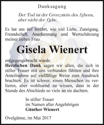 Traueranzeige von Gisela Wienert  von Magdeburger Volksstimme