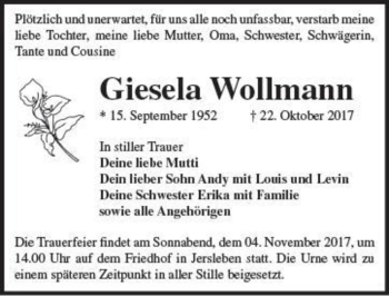 Traueranzeige von Gisela Wollmann  von Magdeburger Volksstimme