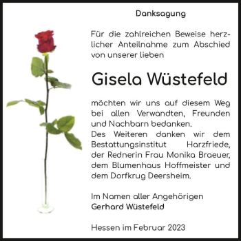 Traueranzeige von Gisela Wüstefeld  von Magdeburger Volksstimme