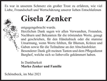 Traueranzeige von Gisela Zenker  von Magdeburger Volksstimme