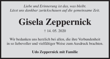 Traueranzeige von Gisela Zeppernick  von Magdeburger Volksstimme